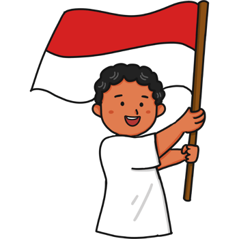 A boy holding an Indonesian flag png