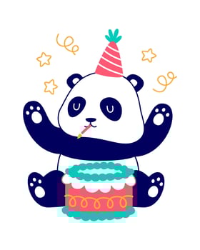Birthday Panda With Cake vector