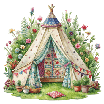 A teepee tent with flowers and plants png