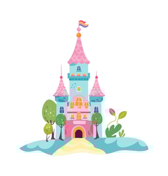 Fairytale Castle With Flag Illustration vector