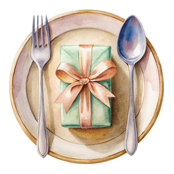 A watercolor painting of a gift wrapped in paper png