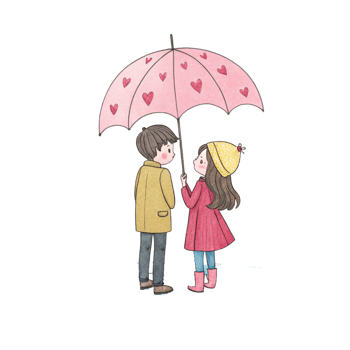 A cartoon couple under an umbrella png