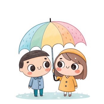 Cute couple in the rain png