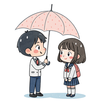 An illustration of a boy and girl holding an umbrella png