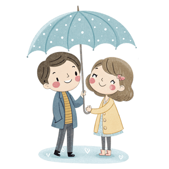 A cartoon couple holding an umbrella png