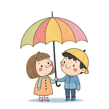 A boy and girl holding an umbrella png