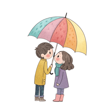 A boy and girl are kissing under an umbrella png