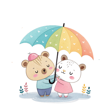 Cute couple holding umbrella png