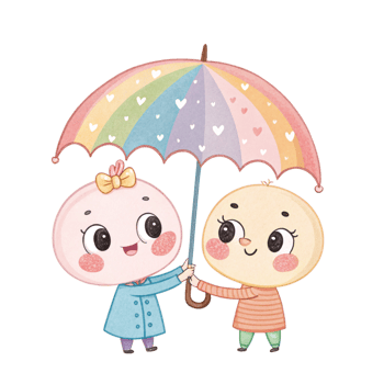 Two little kids holding an umbrella png