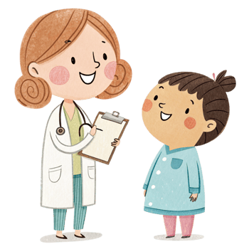 A cartoon doctor talking to a little girl png