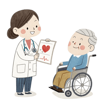 An elderly man in a wheelchair is holding a heart shaped paper png