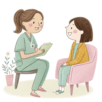 Illustration of a nurse talking to a patient png