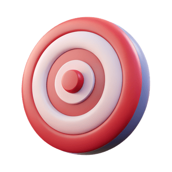 3D Bullseye Target Icon Goal Achievement Render in Smooth Plastic Cartoon Style png