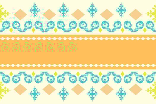 Cheerful ornamental stripe with floral geometry and folk art style in pastel orange aqua. Suitable for boho fabric design, craft packaging, invitations, elegance textiles, mosaic, Indonesian Batik vector