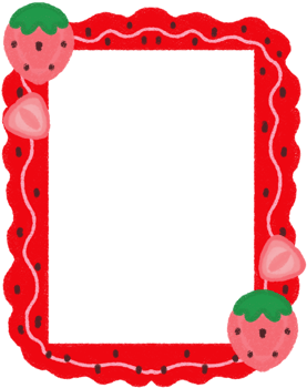 Cute Hand-Drawn Strawberry Themed Photo Frame with Red Scalloped Border and Berry Accents png