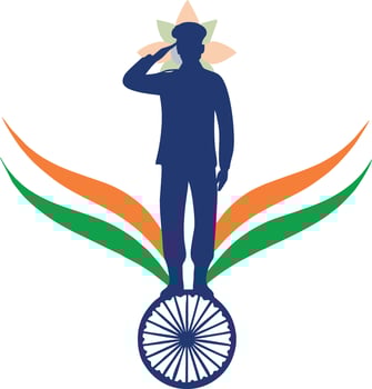 Indian Soldier Saluting with National Symbols vector
