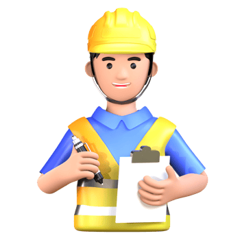 A man in a hard hat holding a clipboard and a pen png