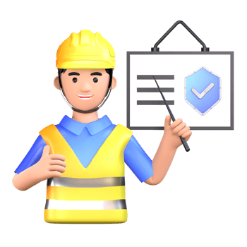 A man in a hard hat holding a clipboard and pointing to a check mark png