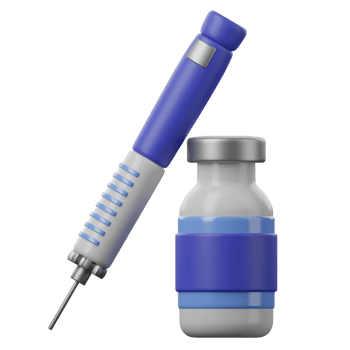 A blue and white bottle with a needle and syringe png