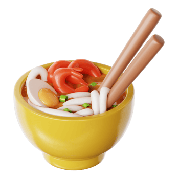 A bowl of noodles with chopsticks and a sausage png