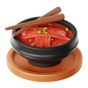A bowl of soup with chopsticks and a spoon png