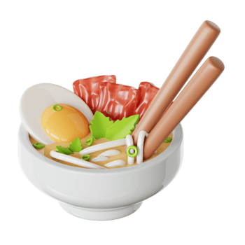 A bowl of ramen with chopsticks and eggs png