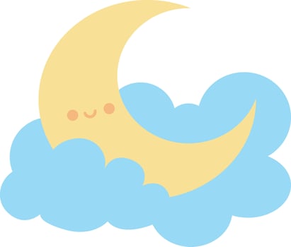 Cute moon in the middle of clouds icon. Cute pastel items for sticky notes, memo or notebook stickers elements. vector