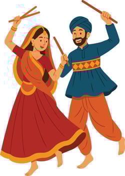 Garba Dance Couple Illustration Traditional Dandiya Raas Clipart for Navratri Festival vector