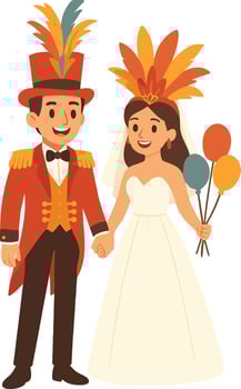 Carnival Wedding Couple Illustration Festive Bride and Groom in Feather Hats vector