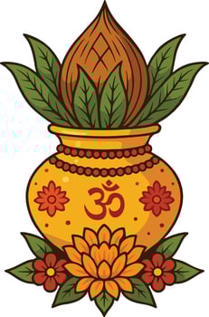 Hindu Kalash Pot with Om Symbol and Lotus vector