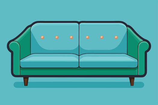 Serene Teal Sofa in a Calm Room Relaxing Mid-Century Modern Furniture Design - Professional digital artwork with vibrant colors and detailed composition vector