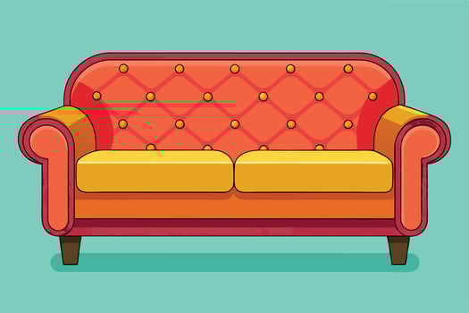 Stylish Orange and Yellow Sofa, Button-Tufted, Relaxing Living Room Setting, Vibrant Home Decor - Professional digital artwork with vibrant colors and detailed composition vector