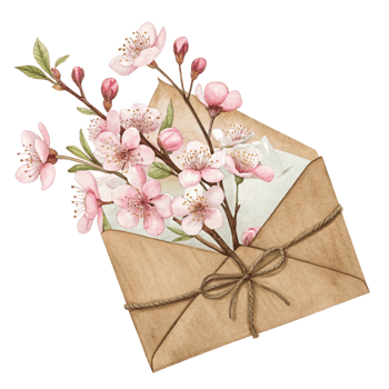 An envelope with pink flowers and a bow png