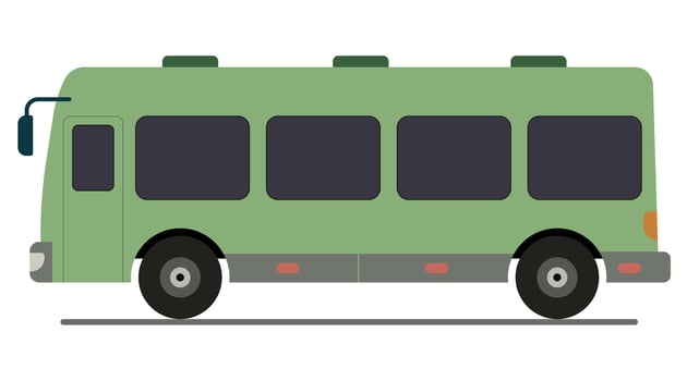Green bus with front doors. Bus infographics are often used in urban and suburban transport. vector