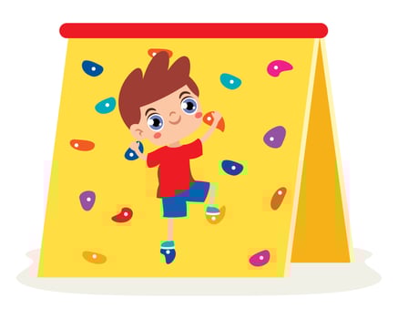 Child climbing colorful rock wall vector