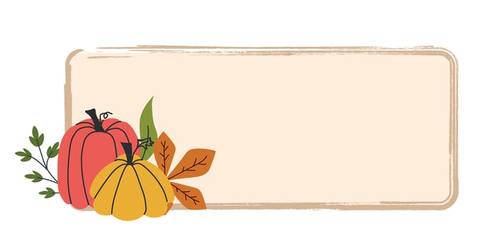 Horizontal autumn-themed rectangle frame with pumpkins, fall leaves, and botanical accents, ideal for seasonal labels, greeting cards, or Thanksgiving invitations. vector