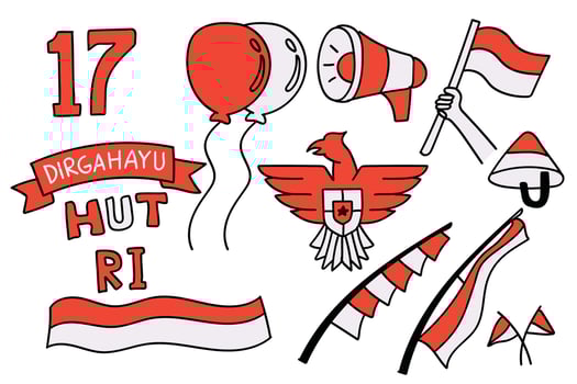 Hand drawn Happy indonesia independence day doodle colorful collection vector