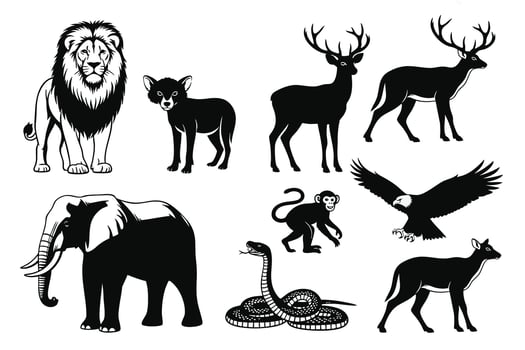 Wildlife Animal Silhouettes Collection. Illustration. vector