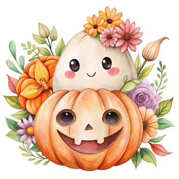 A watercolor pumpkin with flowers and flowers png