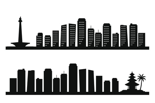 Indonesian Iconic City Skyline Silhouettes with Monas and Temple. illustration. vector