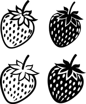 Simple black and white strawberry icons vector