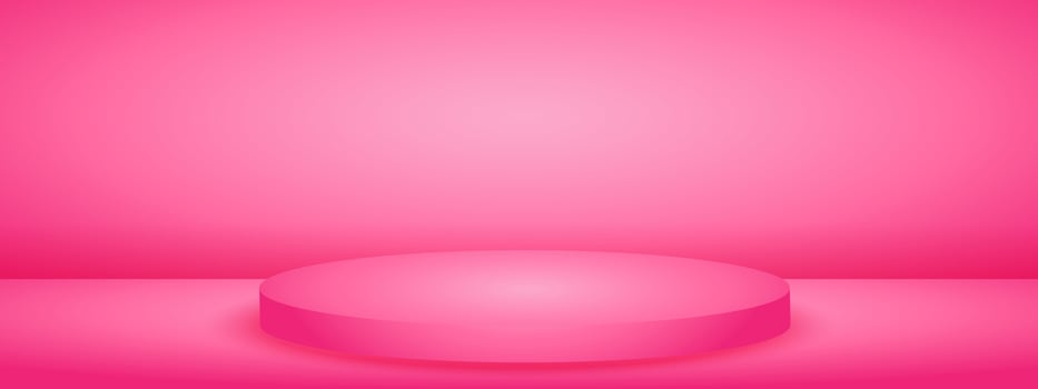 Limbo pink background with podium pedestal. Abstract studio gradient bg. Modern banner with empty space for advertising text. vector