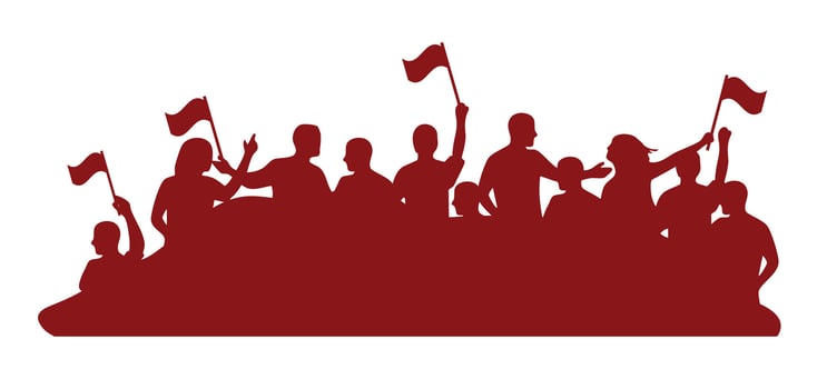 Crowd People Holding Flags Silhouettes Elements for Indonesia Independence Day. vector