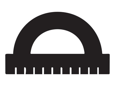 Black silhouette of protractor for measuring angles isolated on white background, graphic illustration. Concept of geometry tool, math instrument, school stationery, drafting accessory vector