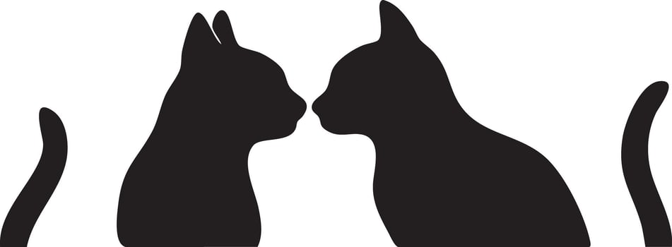 Black silhouettes of two cats facing each other with tails, isolated on white background. concept of pet, cute kitten, domestic animal, icon, design element, logo vector