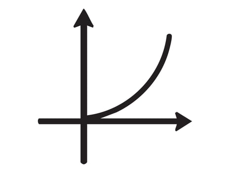 Black silhouette of upward curved graph arrow isolated on white background, graphic illustration. Concept of growth, financial success, business progress, analytics, chart trend, design element vector