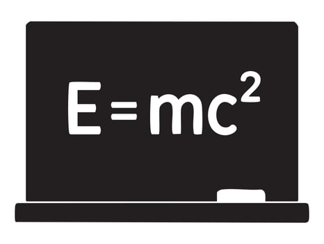 Black silhouette of chalkboard with e mc2, isolated on white background. concept of education, physics, science, formula, learning, symbol, school, design element vector