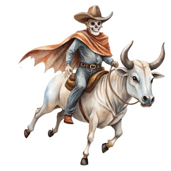 A man in a cowboy hat riding a bull png