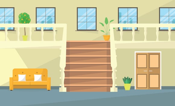 Interior stairs and sofa with plants vector