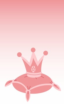 Pink crown on pillow on delicate background. Gender party banner dedicated to gender disclosure. Flat color illustration. design is playful, festive, suitable for special occasions. Vertical postcard vector
